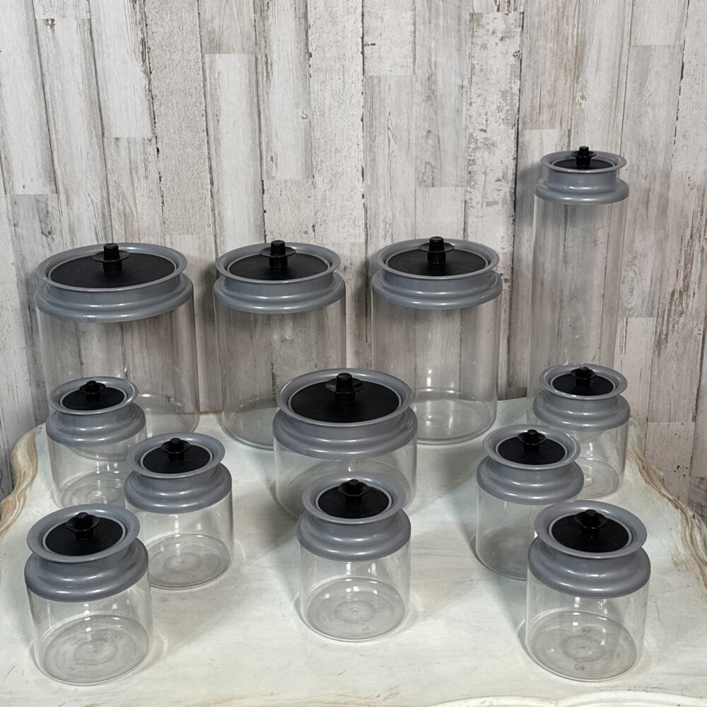 Vintage Tupperware Clear Silver And Black Storage System Containers